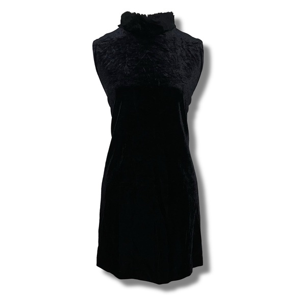 Vintage Dresses & Skirts - Vintage Black Velvet Fur Trim Mini Dress
